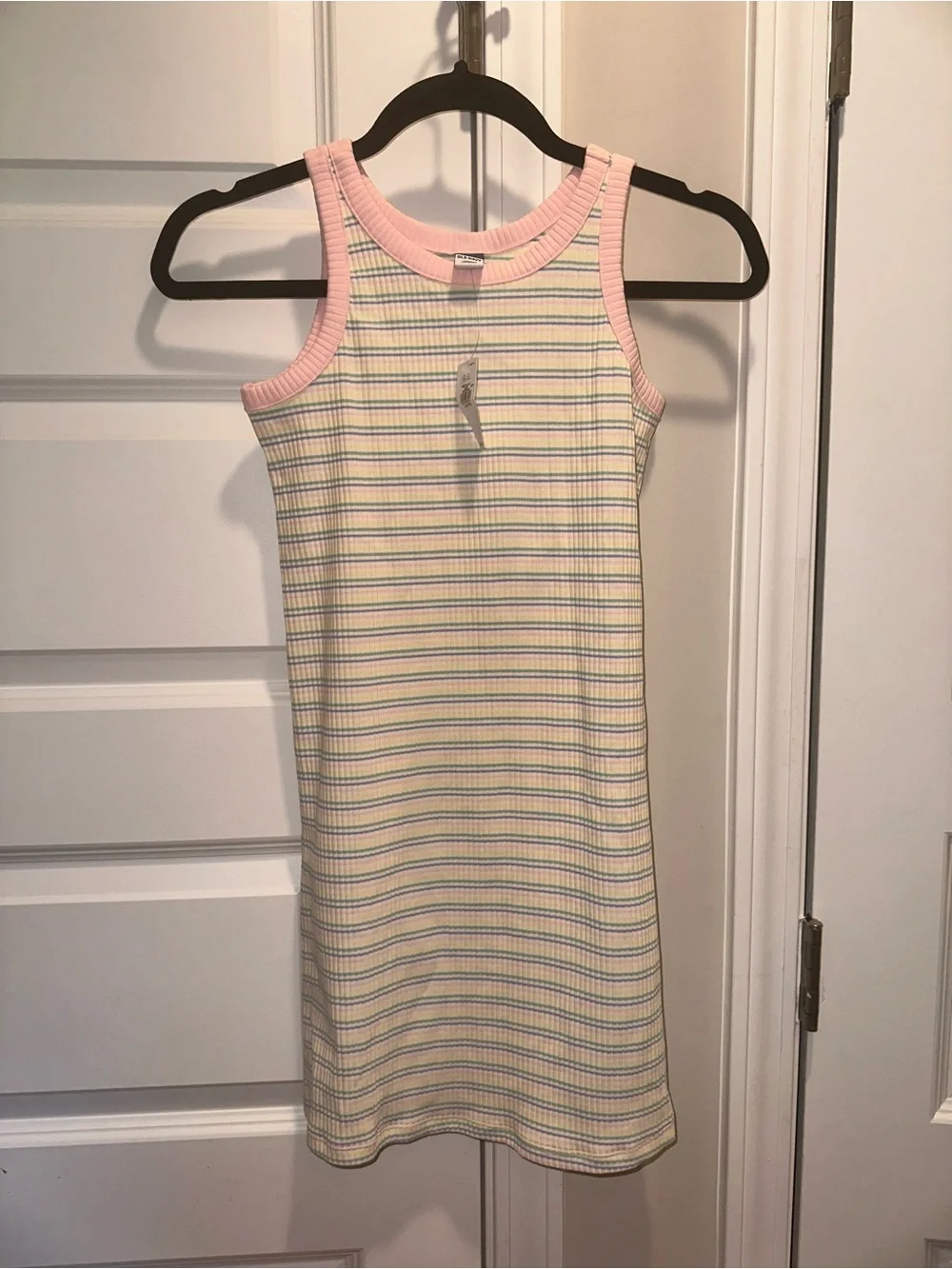 Old Navy Pastel Stripe Tank Dress with Pink Trim